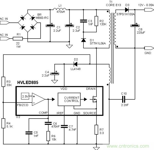 首個最簡單、器件最少的LED驅(qū)動電路設(shè)計