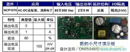 用于低功率AC-DC適配器、消費電子等應用NCP1075 2到5 W參考設計。