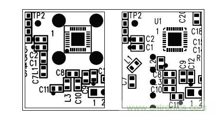  圖中所示為兩種不同的PCB布局，其中一種布局的元件排列方向不合理（L1和L3），另一種的方向排列則更為合適。