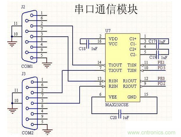 RS-232串行通信電路圖如下所示