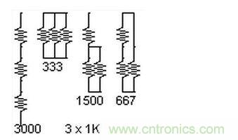 3個(gè)電阻，4種組合。