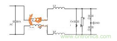 開(kāi)關(guān)電源交流側(cè)EMI濾波器電路