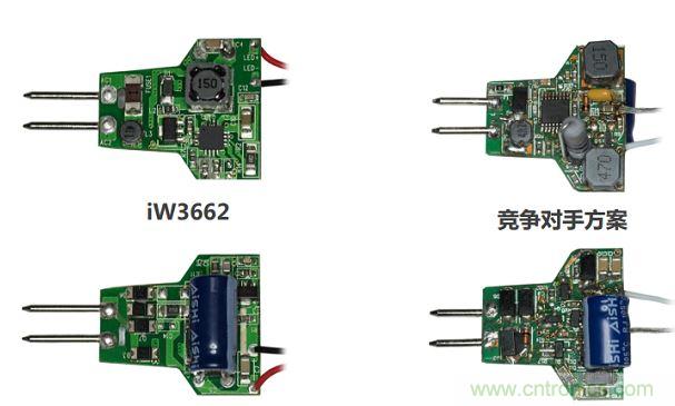 iW3662與競(jìng)爭(zhēng)對(duì)手方案相比，所需外部元器件的數(shù)量大幅降低