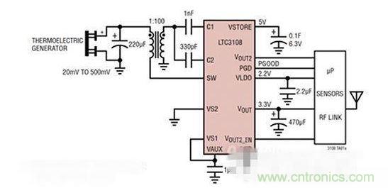 LTC3108 電源芯片優(yōu)化用于從熱電設(shè)備收集能量。