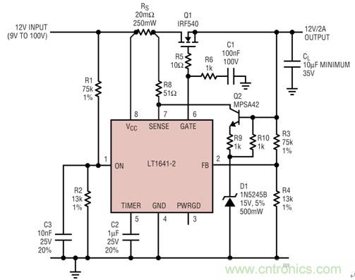 調(diào)整箝位電壓以在輸入浪涌上升時箝位，保護(hù)MOSFET免受功率過度消耗的影響