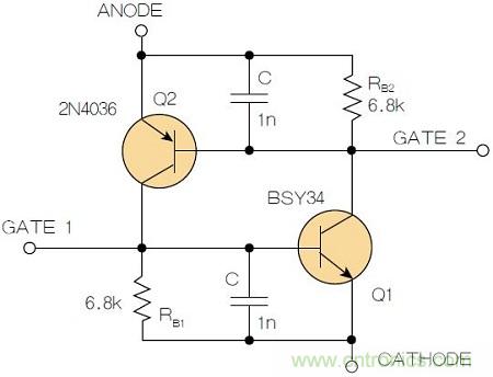 圖2：增加兩個電容值為1nF的SMD陶瓷電容器后，可以在ΔV達(dá)到10V的情況下防止導(dǎo)通。