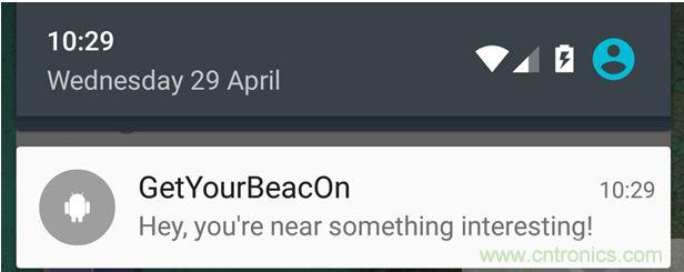 圖10 – 安卓系統(tǒng)通知，提示附近發(fā)現(xiàn)Beacon