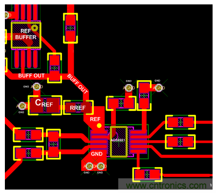 具有一個外部基準和緩沖的ADC布局布線示例