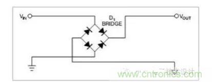 是一個橋式整流器，不論什么極性都可以正常工作，但是有兩個二極管導通，功耗是圖1的兩倍.