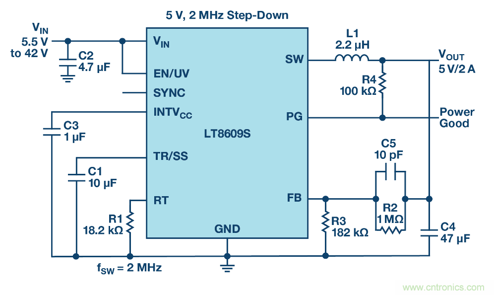 具 2.5 μA 靜態(tài)電流和超低 EMI 輻射的 42 V、2 A/3 A 峰值同步降壓型穩(wěn)壓器