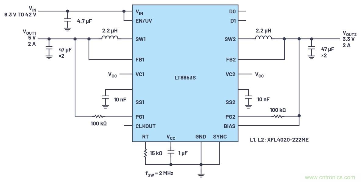 具有6.2 µA靜態(tài)電流的雙通道、42 V、2 A、單片、同步降壓型Silent Switcher 2穩(wěn)壓器