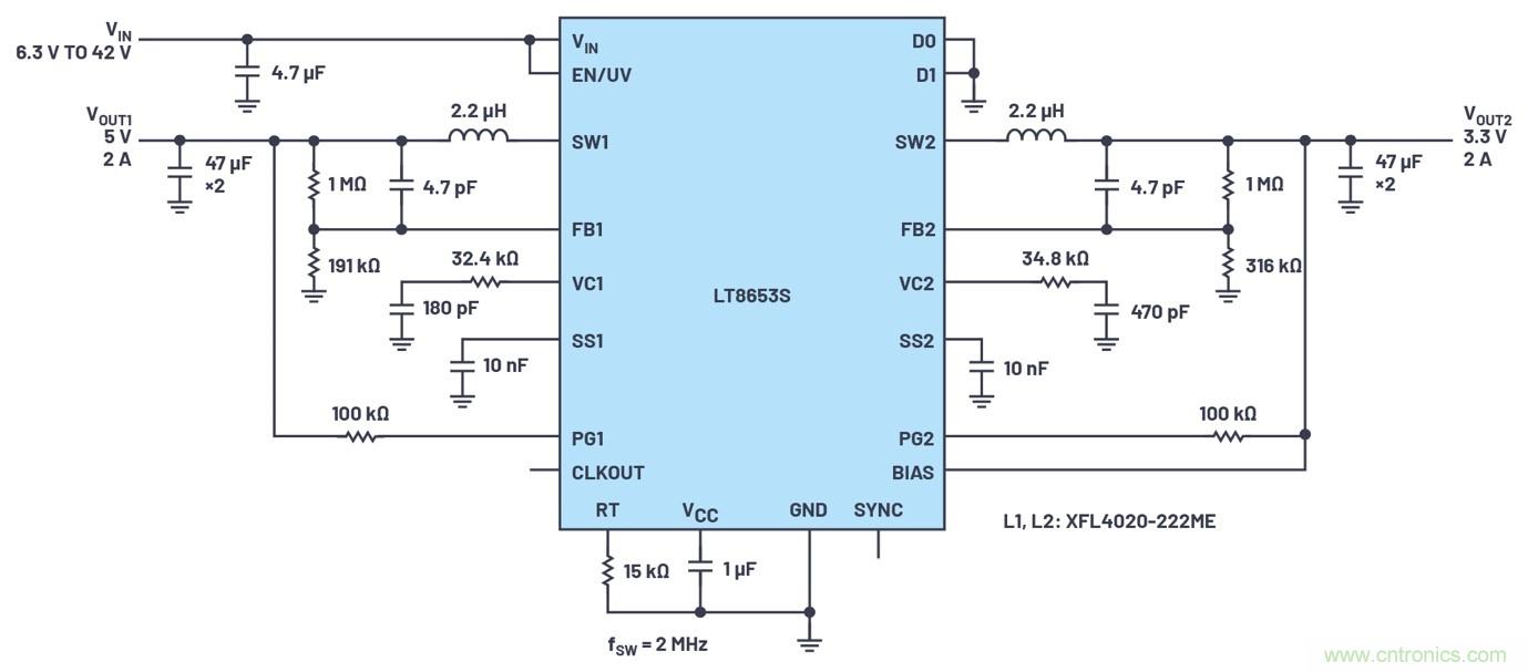 具有6.2 µA靜態(tài)電流的雙通道、42 V、2 A、單片、同步降壓型Silent Switcher 2穩(wěn)壓器