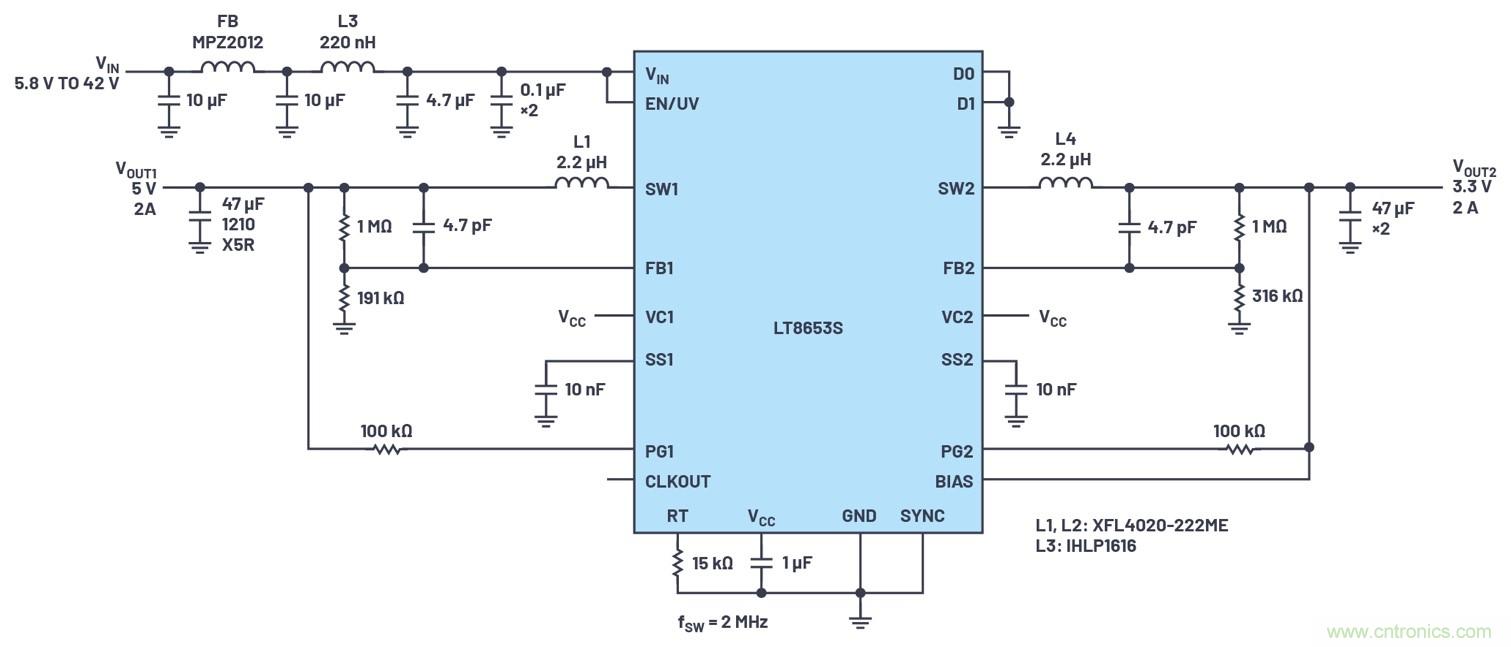 具有6.2 µA靜態(tài)電流的雙通道、42 V、2 A、單片、同步降壓型Silent Switcher 2穩(wěn)壓器