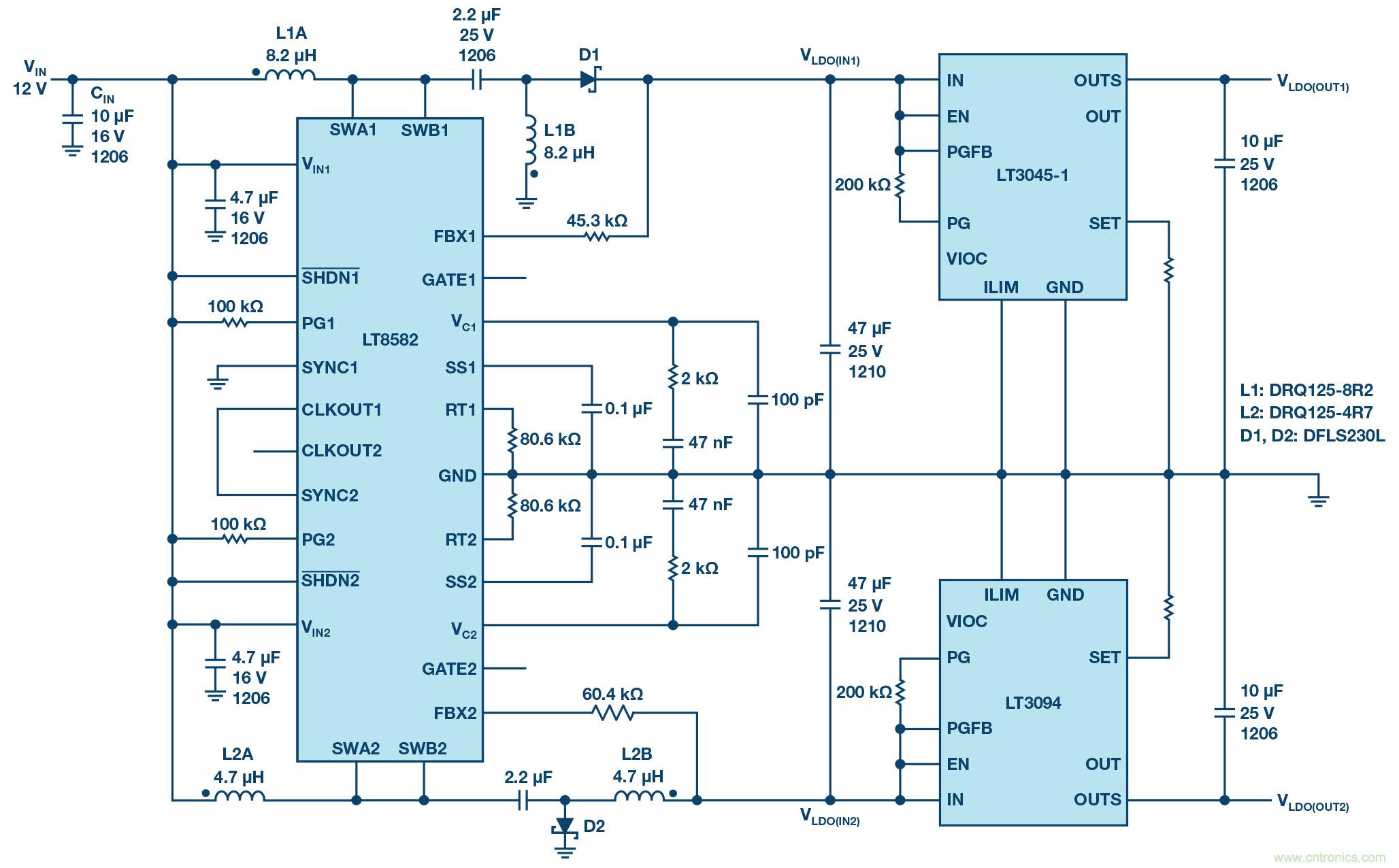 負(fù)線性穩(wěn)壓器在1MHz下具有0.8μV RMS噪聲和74dB電源抑制比